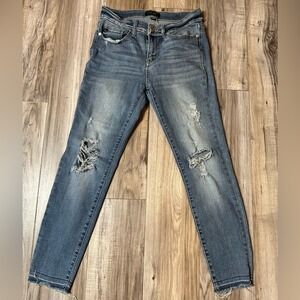 Judy Blue Women's Distressed Skinny Fit Mid Rise Jeans Size 28 Blue